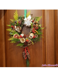 Coroniță cu mix de conifere, îngeraș, ghirlandă cu ilex, pin și conuri de brad și elemente decorative naturale 1_935592539
